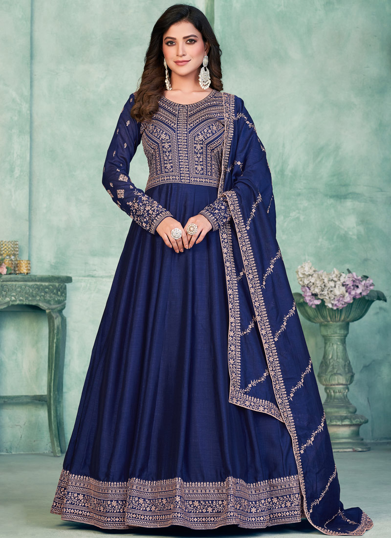 Blue Art Silk Sequins Embroidered Wedding Salwar Kameez