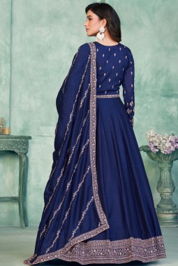 Blue Art Silk Sequins Embroidered Wedding Salwar Kameez