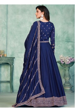 Blue Art Silk Sequins Embroidered Wedding Salwar Kameez