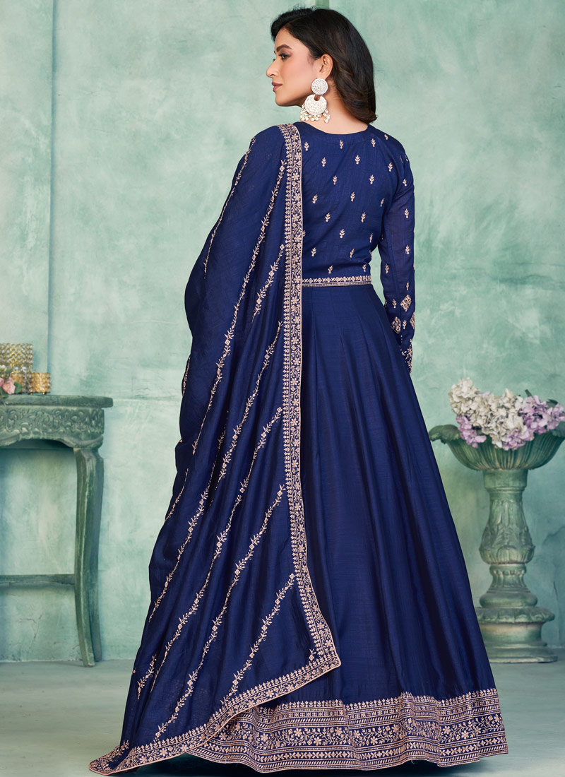 Blue Art Silk Sequins Embroidered Wedding Salwar Kameez