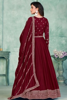 Maroon Art Silk Thread Embroidered Wedding Salwar Kameez