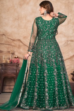 Green Net Sequins Embroidered Wedding Salwar Kameez