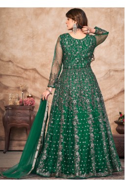 Green Net Sequins Embroidered Wedding Salwar Kameez