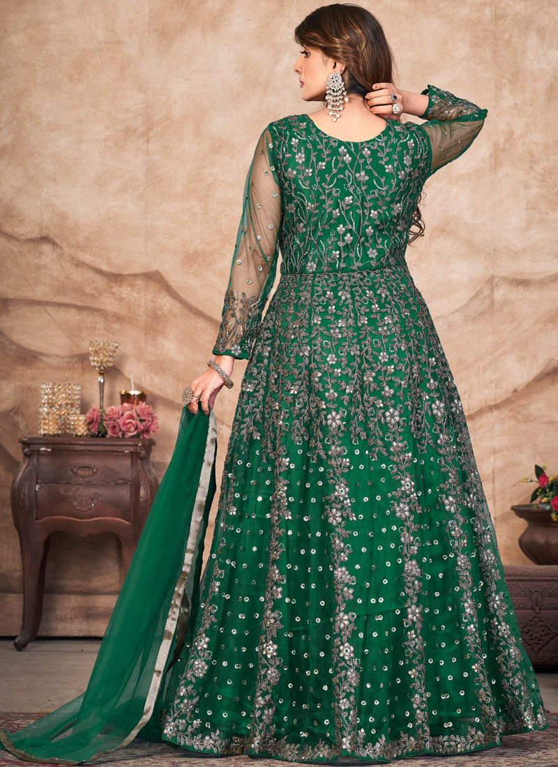 Green Net Sequins Embroidered Wedding Salwar Kameez