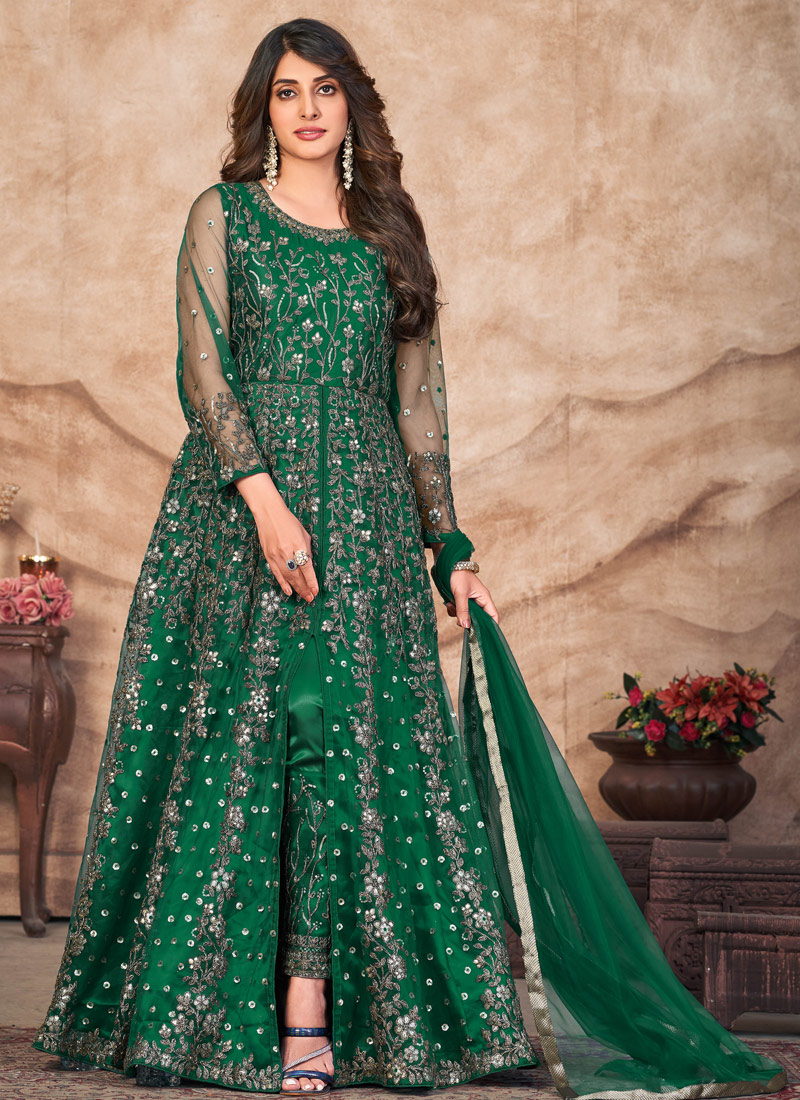 Green Net Sequins Embroidered Wedding Salwar Kameez