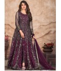 Wine Net Zari Embroidered Wedding Salwar Kameez