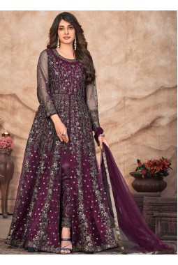 Wine Net Zari Embroidered Wedding Salwar Kameez
