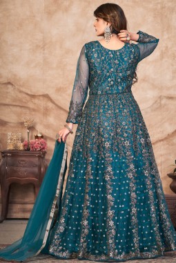Blue Net Sequins Embroidered Wedding Salwar Kameez