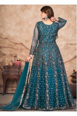 Blue Net Sequins Embroidered Wedding Salwar Kameez