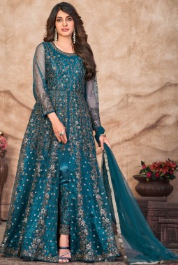 Blue Net Sequins Embroidered Wedding Salwar Kameez