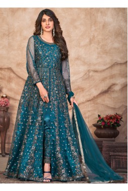 Blue Net Sequins Embroidered Wedding Salwar Kameez