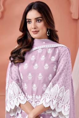 Pink Soft Organza Thread Embroidered Casual Salwar Kameez