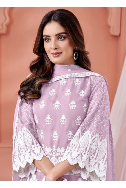 Pink Soft Organza Thread Embroidered Casual Salwar Kameez