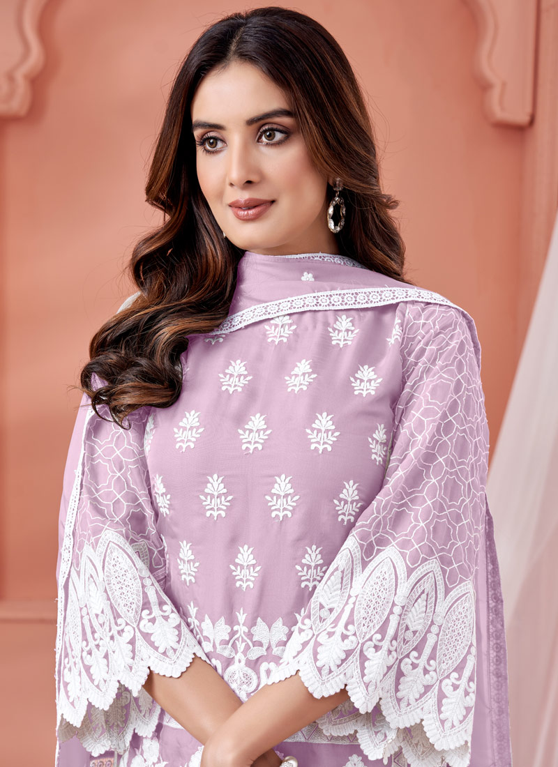 Pink Soft Organza Thread Embroidered Casual Salwar Kameez