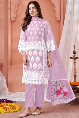 Pink Soft Organza Thread Embroidered Casual Salwar Kameez