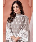 Grey Soft Organza Embroidered Casual Salwar Kameez