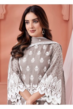 Grey Soft Organza Embroidered Casual Salwar Kameez