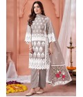 Grey Soft Organza Embroidered Casual Salwar Kameez