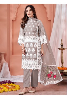Grey Soft Organza Embroidered Casual Salwar Kameez