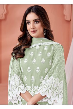 Pista Green Soft Organza Thread Embroidered Casual Salwar Kameez
