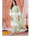 Pista Green Soft Organza Thread Embroidered Casual Salwar Kameez