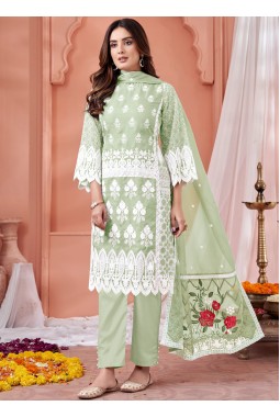 Pista Green Soft Organza Thread Embroidered Casual Salwar Kameez