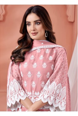 Peach Soft Organza Embroidered Casual Salwar Kameez