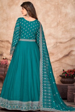 Blue Art Silk Sequins Embroidered Wedding Salwar Kameez