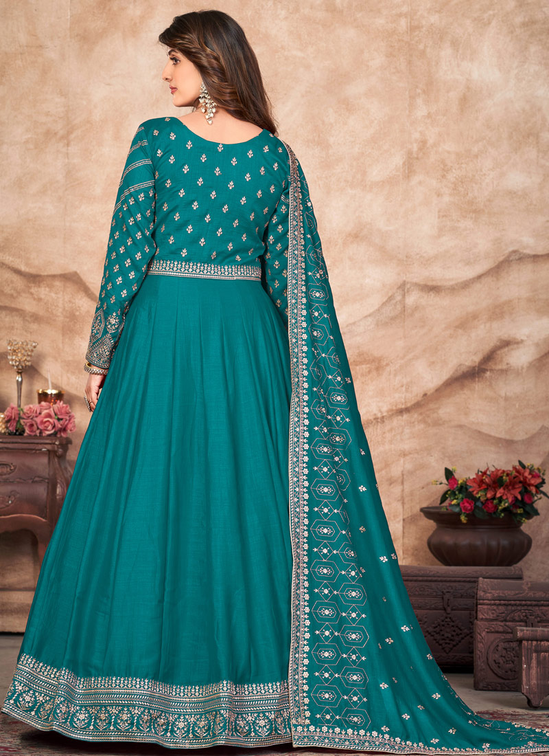 Blue Art Silk Sequins Embroidered Wedding Salwar Kameez