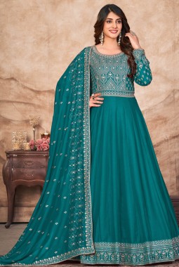 Blue Art Silk Sequins Embroidered Wedding Salwar Kameez