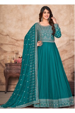 Blue Art Silk Sequins Embroidered Wedding Salwar Kameez