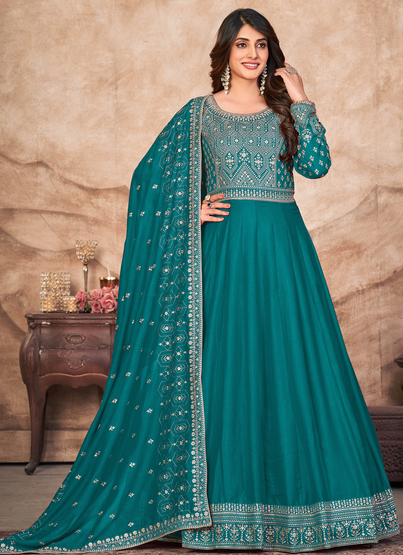 Blue Art Silk Sequins Embroidered Wedding Salwar Kameez