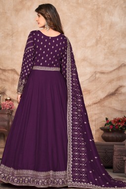Magenta Art Silk Thread Embroidered Wedding Salwar Kameez