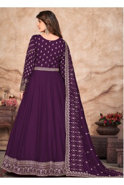 Magenta Art Silk Thread Embroidered Wedding Salwar Kameez