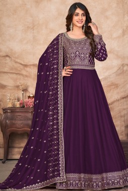 Magenta Art Silk Thread Embroidered Wedding Salwar Kameez