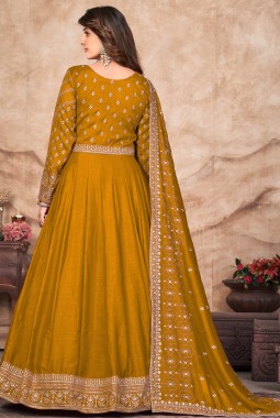 Mustard Art Silk Sequins Embroidered Wedding Salwar Kameez