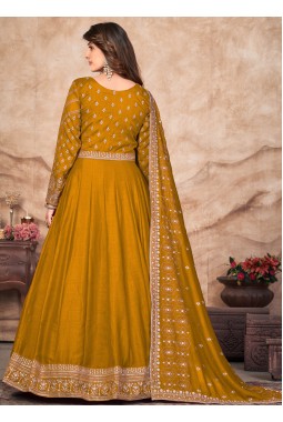 Mustard Art Silk Sequins Embroidered Wedding Salwar Kameez