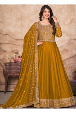 Mustard Art Silk Sequins Embroidered Wedding Salwar Kameez