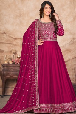 Red Art Silk Thread Embroidered Wedding Salwar Kameez