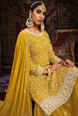 Mustard Faux Georgette Sequins Embroidered Wedding Salwar Kameez