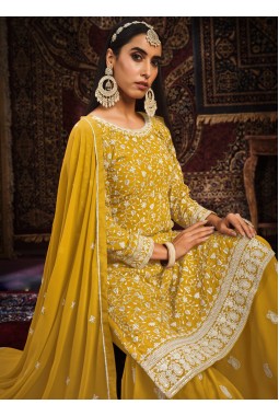 Mustard Faux Georgette Sequins Embroidered Wedding Salwar Kameez