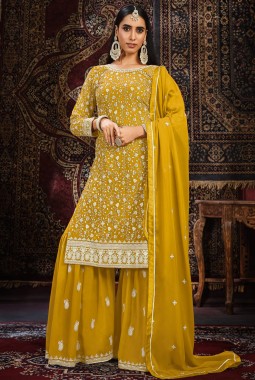 Mustard Faux Georgette Sequins Embroidered Wedding Salwar Kameez