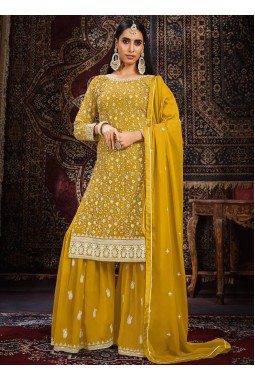 Mustard Faux Georgette Sequins Embroidered Wedding Salwar Kameez