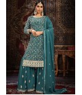 Blue Faux Georgette Sequins Embroidered Wedding Salwar Kameez