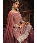 Brown Faux Georgette Thread Embroidered Wedding Salwar Kameez