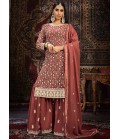 Brown Faux Georgette Thread Embroidered Wedding Salwar Kameez