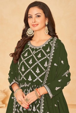 Green Faux Georgette Sequins Embroidered Wedding Salwar Kameez