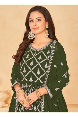 Green Faux Georgette Sequins Embroidered Wedding Salwar Kameez