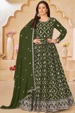 Green Faux Georgette Sequins Embroidered Wedding Salwar Kameez