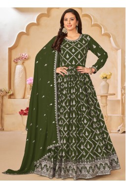 Green Faux Georgette Sequins Embroidered Wedding Salwar Kameez